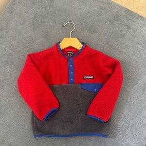Patagonia Red and Gray Fleece with Blue Trim
